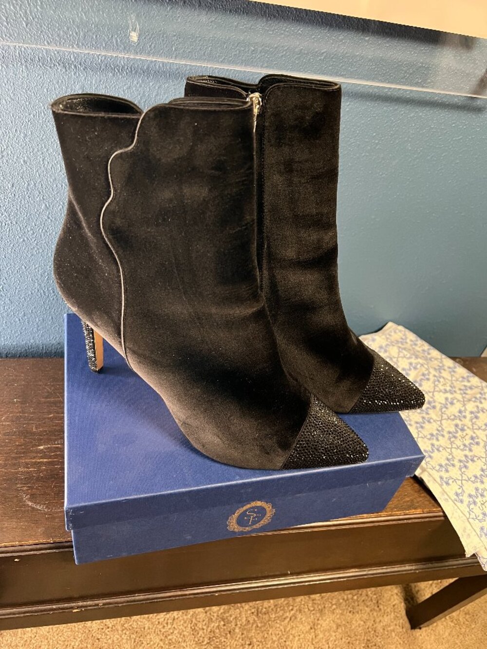 Sarah Flint Perfect Dress Bootie 90 Black Velvet Crystal EU 43
